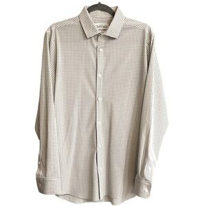 MIZZEN + MAIN mens button large Leeward dress shirt trim fit white navy minigrid